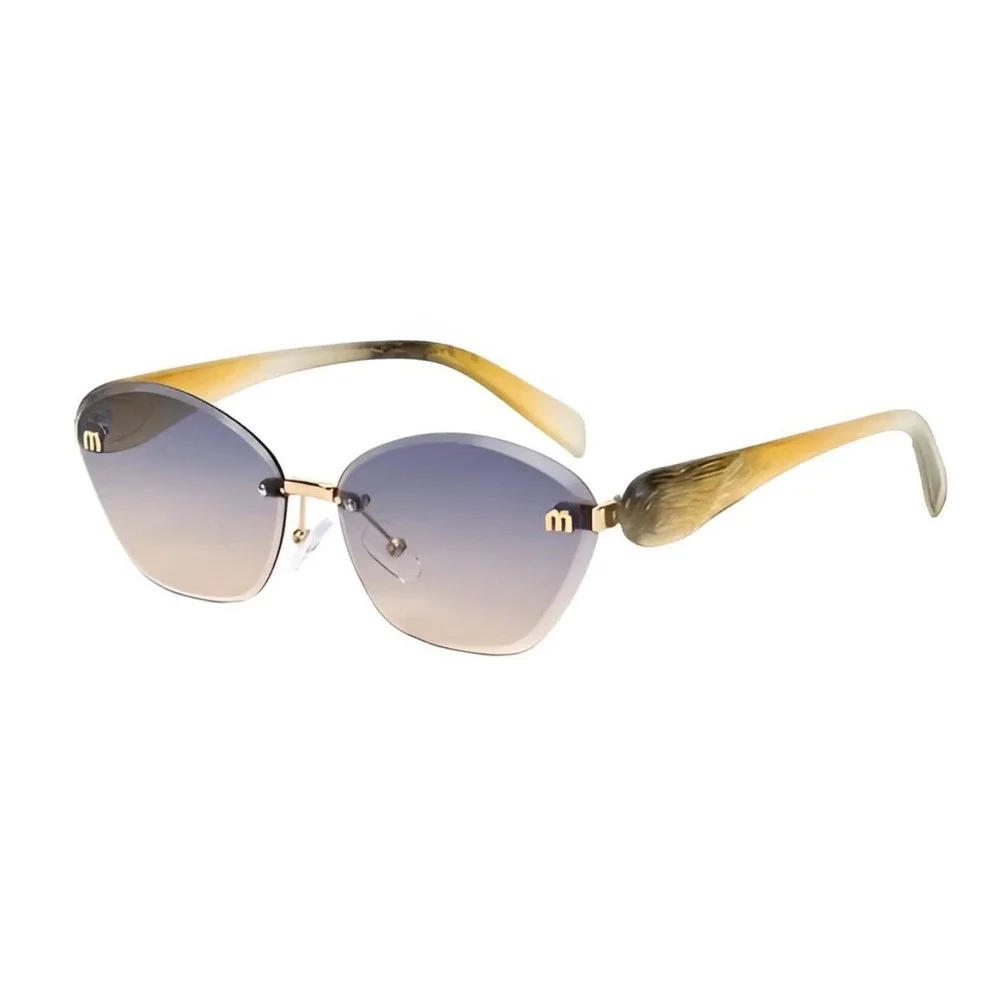 Rimless Butterfly‎ Gradient Sunglasses Gold Hardware Marbled Amber Lentes Gafas